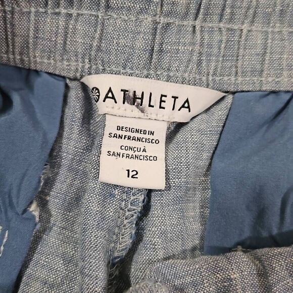 Athleta Womens Size 12 Retreat Linen Jogger Chambray Blue Drawstring Waist - Picture 6 of 9